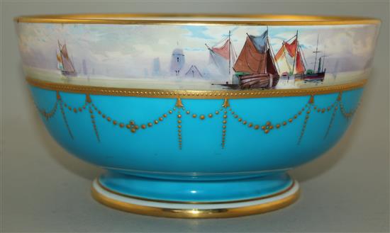 A Minton bleu celeste ground bowl, 24.5cm